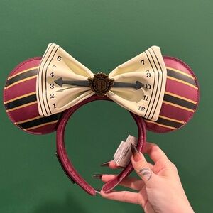 Disney Maroon and Cream Striped Bow Ear Headband